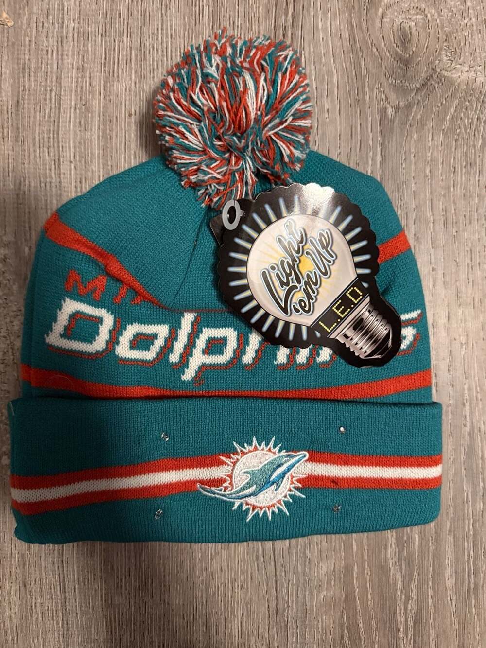 Miami Dolphins Light 'Em Up L.E.D. Pom Knit Hat Aqua